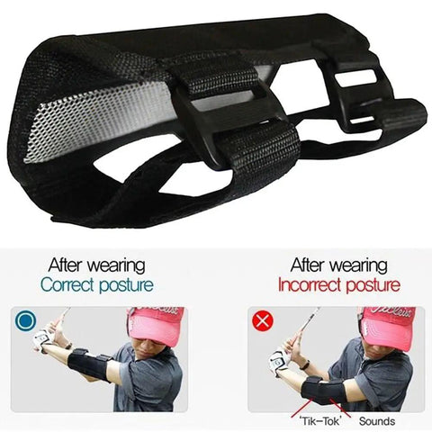 Elbow Brace For Golf Swing Training Aid And Posture Correction Tool For Beginners with nylon strap and posture images