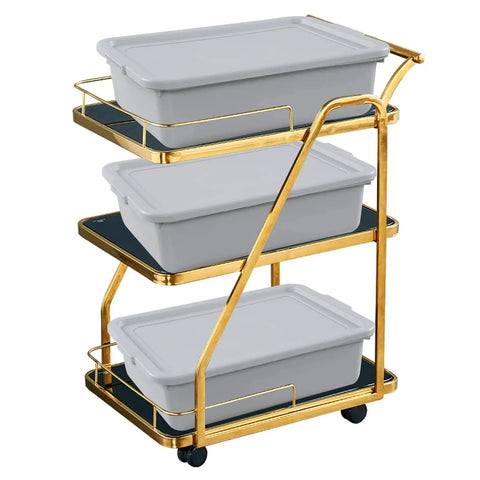 Three Pack Commercial Bus Tubs With Lids 13 Liter Meat Tubs Food Grade PP Heavy Duty Stackable Dustproof Containers on cart