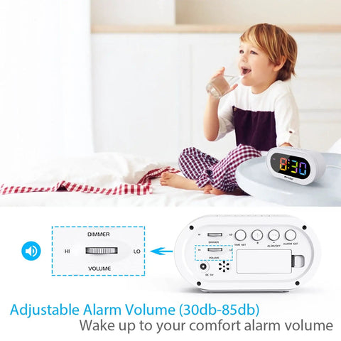 Snazzy Compact Colorful LED Digital Alarm Clock With Adjustable Brightness Dimmer And Volume Slider Smooth Snooze Button Lowkey Perfect For Your Bedroom Nightstand Super Easy To Read Day Or Night Zero Drama Setup