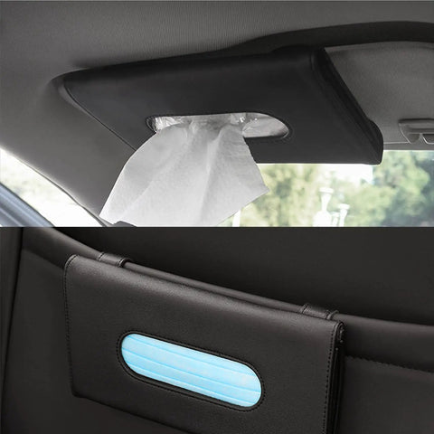 Two Pack Car Tissue Holder Sun Visor Napkin Holder In Premium PU Leather Black And Beige With Tissue Refill Universal Fit