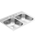 2000 Series 33 Inch 20 Gauge Drop In Double Bowl Stainless Steel Kitchen Sink With 4 Holes Quick Mount And Sound Shield Noise Reduction