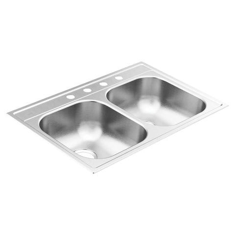 2000 Series 33 Inch 20 Gauge Drop In Double Bowl Stainless Steel Kitchen Sink With 4 Holes Quick Mount And Sound Shield Noise Reduction