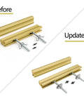 Comparison of 10 Pack Adjustable Cabinet Drawer Pulls 102mm 4 Inch Brushed Brass Drawer Handles with wing nut fasteners, before and updated.