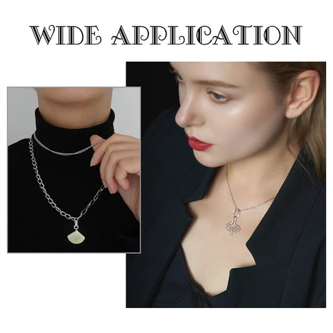 Model wearing necklaces with pendants using Stainless Steel Pinch Bail Clasps Set on chain necklaces, showcasing wide application.