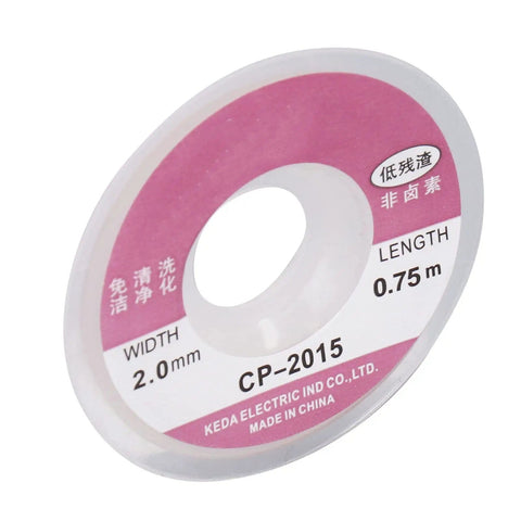 Spool of Braided Desoldering Wick For Quick Solder Removal And Cleanup Pro Grade Red Copper Wick, 0.75 m length, 2.0 mm width