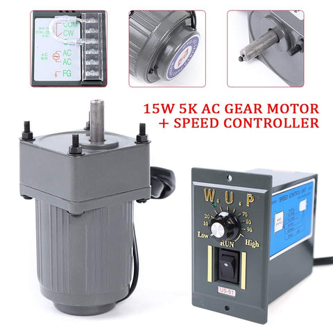 110V 15W Adjustable Single Phase Gear Motor With 0-270 RPM Variable Speed Controller And 1 to 5 Reduction Gearbox, motor kit displayed