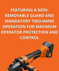 Tough As Nails 5 Inch Cordless Angle Grinder Featuring Brushless Power Motor And 8 Ah Lithium Battery With Sealed Dust Protection showing non-removable guard.