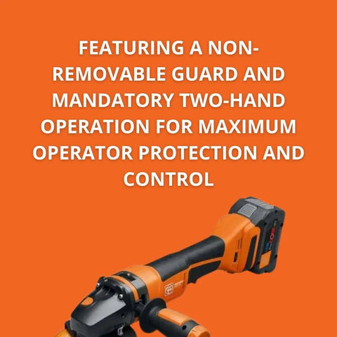 Tough As Nails 5 Inch Cordless Angle Grinder Featuring Brushless Power Motor And 8 Ah Lithium Battery With Sealed Dust Protection showing non-removable guard.