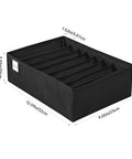 4 Pack T Shirt Drawer Organizers With Eight Grid Compartments For Closet Storage, dimensions labeled, black fabric, sturdy design