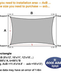 Diagram of 12x16Ft Rectangle Sun Shade Sail Canopy For Patio Backyard Garden Outdoor UV Block Shade Dark Grey installation sizing.