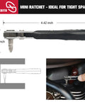 Side view of Tiny But Mighty Mini Ratchet Set 12 Piece One Quarter Inch Drive Right Angle Screwdriver Kit for Tight Spaces