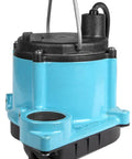 Manual Submersible Sump Pump For Sump Systems And Dewatering, 115 Volt, 1/3 HP, 2750 GPH, No Switch, Blue Cast Iron