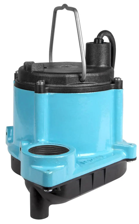 Manual Submersible Sump Pump For Sump Systems And Dewatering, 115 Volt, 1/3 HP, 2750 GPH, No Switch, Blue Cast Iron