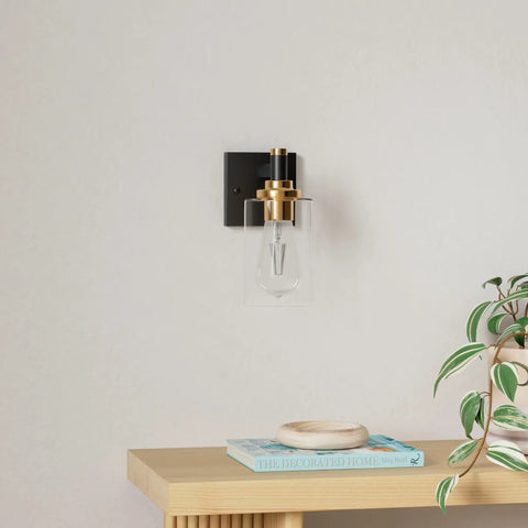 Two Pack Black and Gold Wall Sconces With Glass Shade Modern Rustic Brass Bathroom Wall Lighting For Bedroom Hallway Kitchen