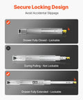 Diagram showing Heavy Duty 30 Inch Drawer Slides 250 Lb Capacity With Locking Ball Bearing Side Mounts in closed and open positions.