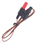 Type K thermocouple bead probe with clamp for Fluke multimeter, Trek brand, brown wire with red and black banana plugs.