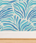 Modern Animal Print Vinyl Wallpaper Delivers Slick Leather Texture And Tough As Nails Durability For Busy Commercial Spaces And Gets Custom Printed For Your Walls - Blue zebra pattern.