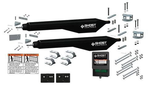 Dual Dope Smart Ready Automatic Gate Kit For Swing Gates Up To 1000 Pounds Or 12 Feet Per Gate components on white background