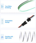 16.4Ft LED Neon Rope Lights Addressable LED Strip Neon Sign Flexible Pixels Light RGB Lit Dream Color Rainbow WS2811 DC12V Waterproof shown with features like two sides emitting, extendable design, and flexible LED light strip details.