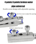 Two Piece Faucet Valve And Pipe Removal Tool Set with pipe thread cutter, screw extractor, and L-shaped wrench shown.