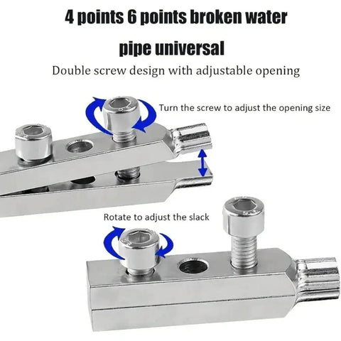 Two Piece Faucet Valve And Pipe Removal Tool Set with pipe thread cutter, screw extractor, and L-shaped wrench shown.
