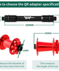 Diagram showing how to measure for a 12mm To 9mm Front Wheel Hub Adapter For 100mm Thru Axle Quick Release with dimensions labeled.