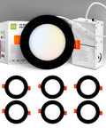 Six-Pack 4-Inch Recessed LED Canless Downlights, 5 CCT 2700K–5000K, 12W Dimmable, Ultra-Thin Round Slim Panel Lights display