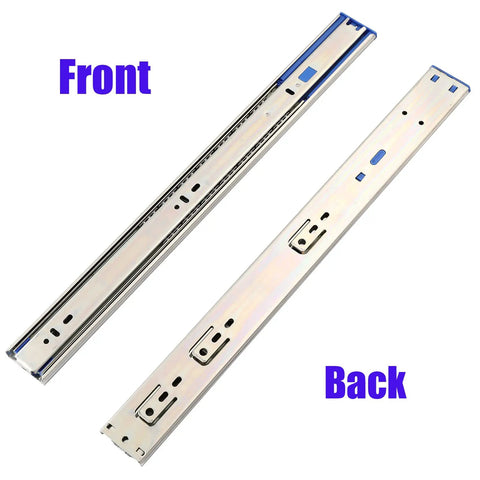 Front and back view of Beefy Soft Close Drawer Slides 14 Inch Full Extension 100 Lb Capacity 10 Pairs Side Mount Rails With Screws Heavy Duty