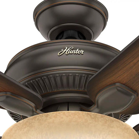 Close-up of Matheston Indoor And Outdoor Ceiling Fan with Light and Pull Chain Control, showcasing WhisperWind motor in dark bronze.