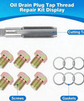M15x1.5 Oil Drain Plug Thread Repair Tool Kit For Sump, Transmission, And Differential with tap, plugs, and washers displayed