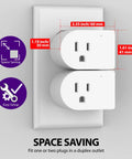 Front view of Grounded Outlet With On Off Switch Two Pack 3 Prong Surge Protector 245J Single Port Power Adapter 15A Circuit Breaker White ETL Listed Ideal For Home Office Desktops Laptops TVs And Other Small Electronics, showing space-saving design and dimensions.