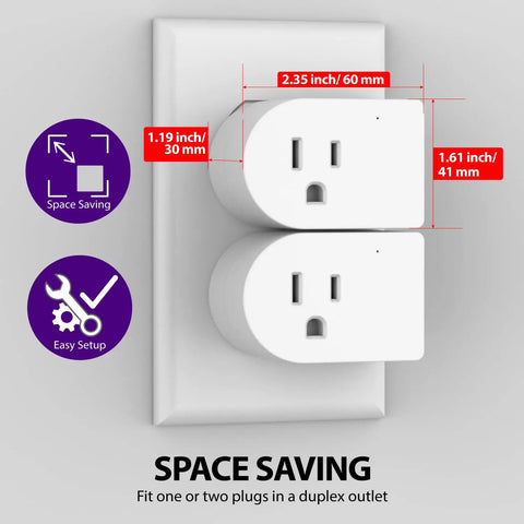 Front view of Grounded Outlet With On Off Switch Two Pack 3 Prong Surge Protector 245J Single Port Power Adapter 15A Circuit Breaker White ETL Listed Ideal For Home Office Desktops Laptops TVs And Other Small Electronics, showing space-saving design and dimensions.