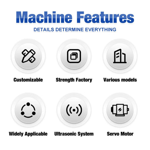 Image showing features of Custom Drink Cup Printing Machine For Beverages: customizable, strength factory, various models, ultrasonic, servo motor.