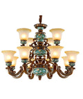 Premium 12 Light Vintage Chandelier Ceiling Pendant Lamp With Rustic Iron Frame Warm Edison Bulbs, elegant floral design, warm glow.