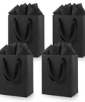 Black Gift Bags With Handles And Tissue Paper Set, 8 By 5 By 10 Inches, 4 Pack for birthdays, weddings, and holidays