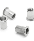 50 Pack M5 304 Stainless Steel Rivet Nuts Flat Head Knurled Threaded Insert Heavy Duty Fasteners close-up view.