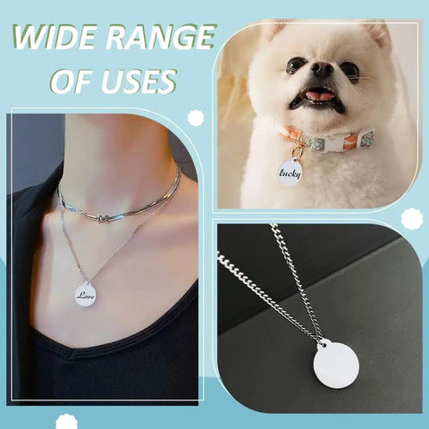 Round Aluminum Sublimation Blanks Set Of 50 Pcs for double sided heat press printing and laser engraving hanging as jewelry and dog tag.