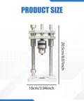 Vertical Drill Guide And Drill Press Adapter For Woodworking shown with dimensions, heavy duty steel stand size 10x20.5cm