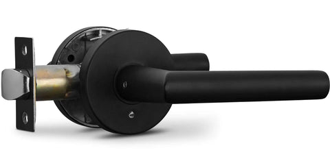 Privacy Lever Door Handle Set With Smooth Round Design, Heavy Duty Locking Lever For Bedroom Or Bathroom, Iron Black Finish