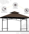 5X8 Replacement Canopy For Grill Gazebo Double Tiered All Weather No Sweat Easy Fit Outdoor BBQ Shelter Roof Cover Brown Weatherproof Polyester