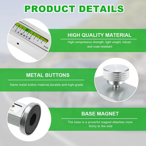 Detailed view of the Dead Nuts Accurate Magnetic Wheel Alignment Gauge showing the high-quality materials and base magnet for car alignment.