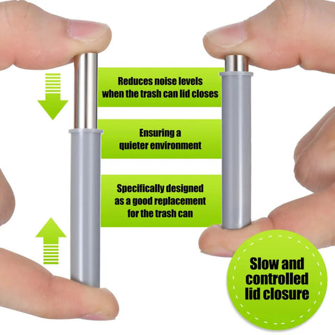 Heavy Duty Hydraulic Door Damper With Dead Silent Soft Close Piston Pump For No Sweat Setup On Bottom Or Side Hinged Trash Laundry Chute Doors shown in hands demonstrating quiet lid closure.