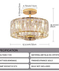 K9 Crystal Gold Chandelier Ceiling Light Three Light Modern Mini Crystal Semi Flush Mount Pendant Lamp With E12 Base dimensions