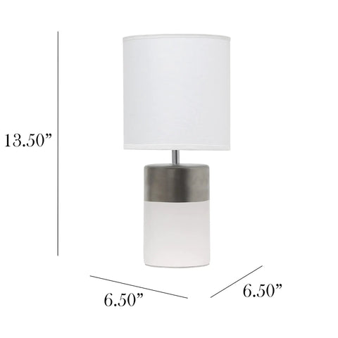 Two Tone Porcelain Bedside Table Lamp With White Fabric Shade In Silver And Off White Bulb Not Included 40W Equivalent Candelabra Nightstand