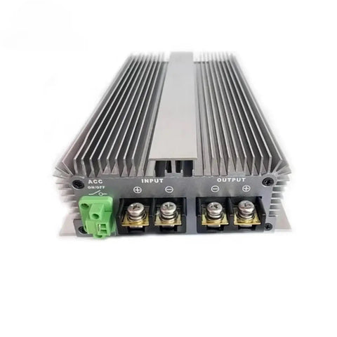 Heavy Duty 12V To 14.6V 80A DC DC Voltage Booster For LiFePO4 Lithium Battery Charger showing input and output terminals.