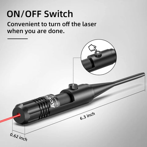Beast Bore Sight Kit With Red Laser 16 Adapters For 17 To 12 Gauge Calibers User-friendly switch and dimensions displayed