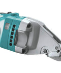 Hardcore 18 Volt Cordless Straight Shear close-up showing cutting head for precision metal cutting and duct seam trimming.