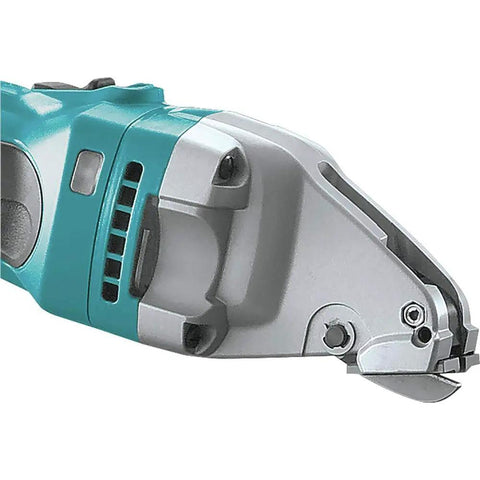 Hardcore 18 Volt Cordless Straight Shear close-up showing cutting head for precision metal cutting and duct seam trimming.