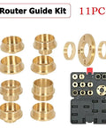 Beefed Up Brass Router Template Guide Bushing Kit With Lock Nut Adapter And Sturdy Bag For Knockout Dovetail Hinge Routing. 11-piece brass set.