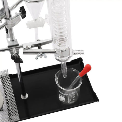 Close-up of Home Distillation Kit With 3.3 Borosilicate Glass 15-Pc Set, featuring 500ml distiller apparatus and beaker.